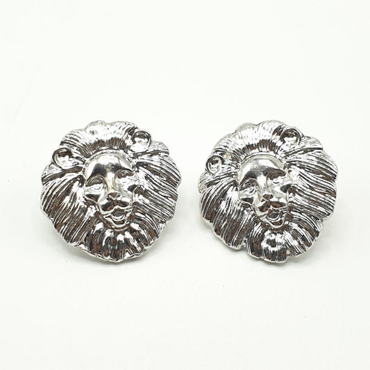 Boucle d'oreille bijoux de fantaisie tendance lion argenté