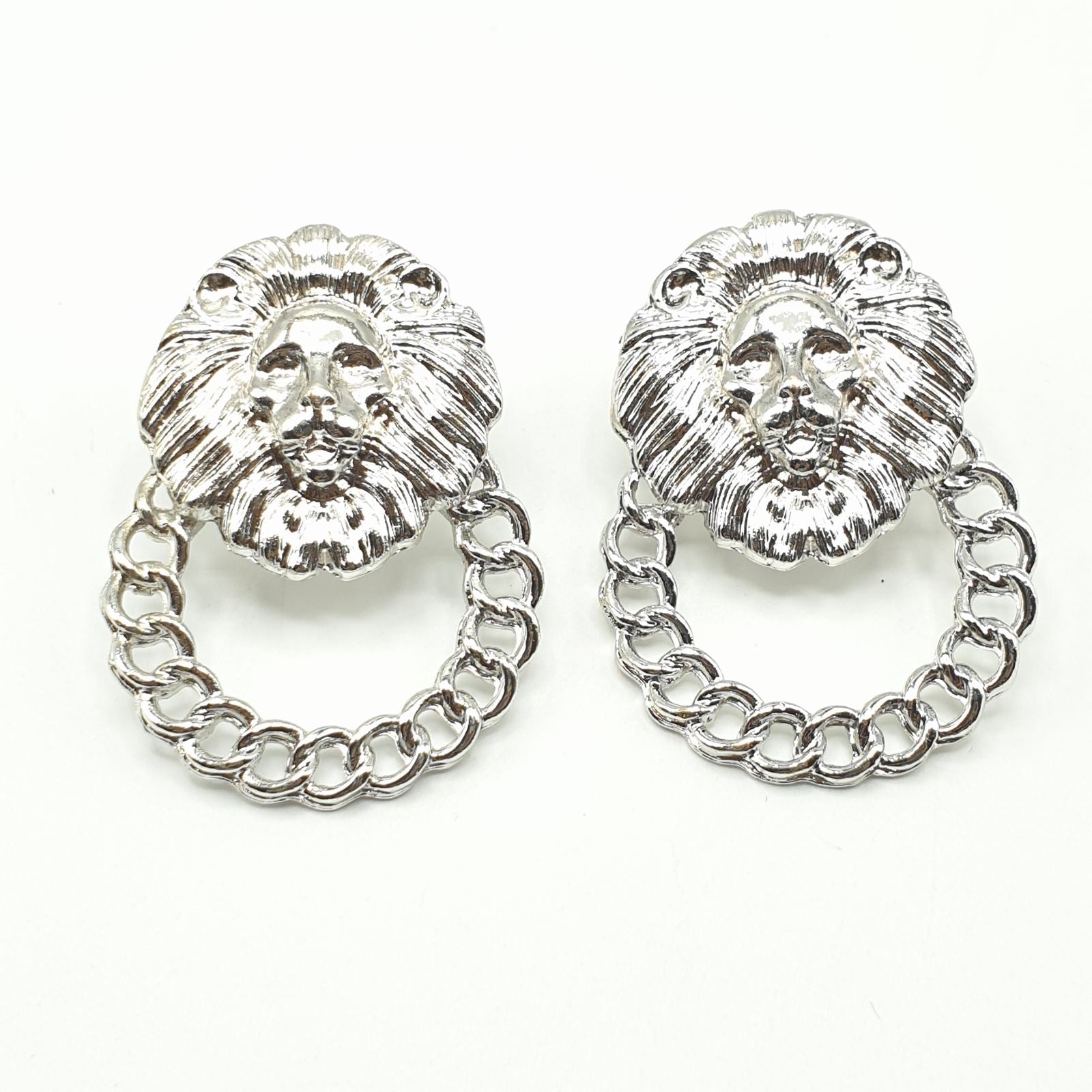 Boucle d'oreille bijoux de fantaisie tendance lion argenté