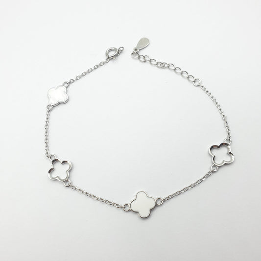 Gourmette Argent Rhodié Garanti soldeargent - 40% trèfle blanc trèfle vide