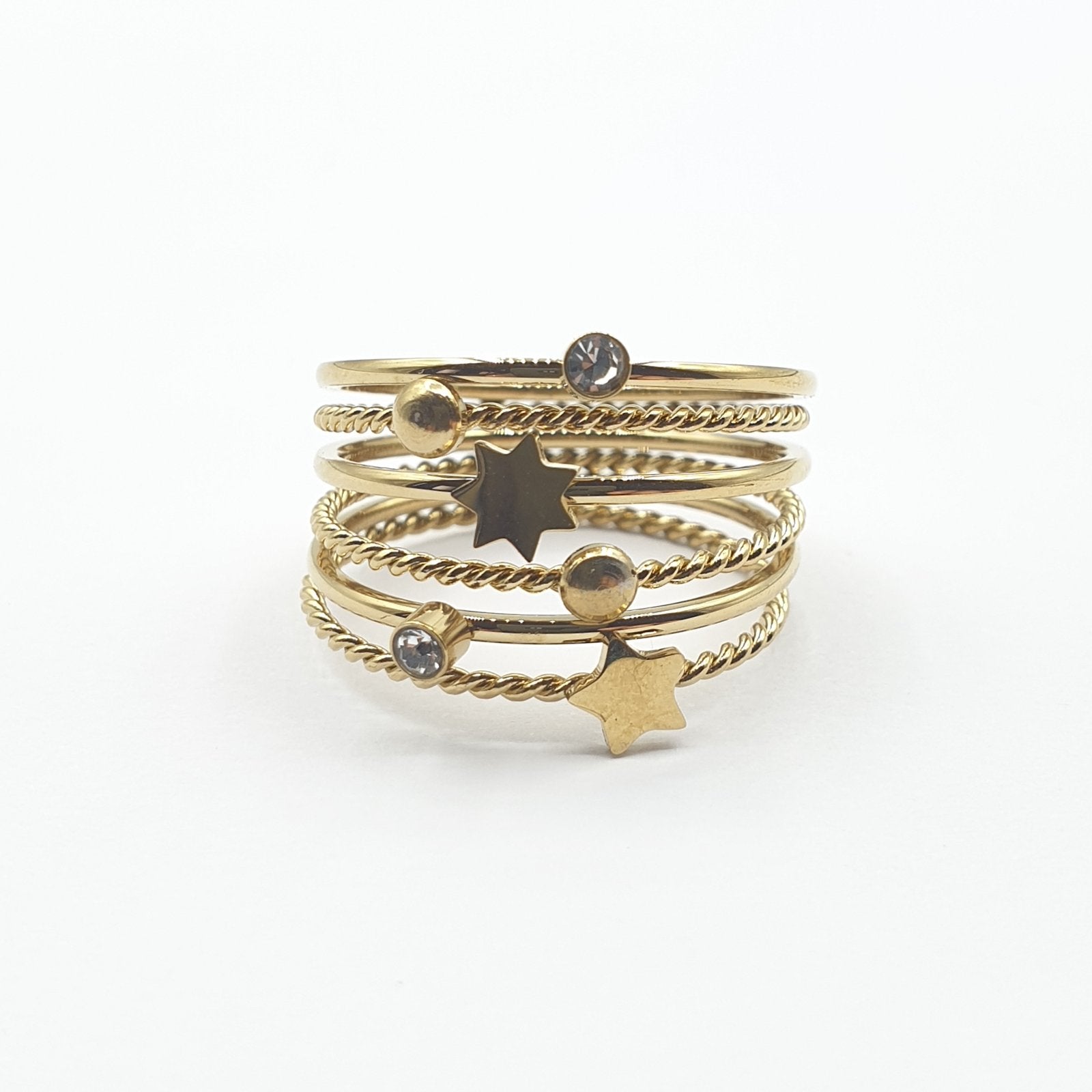 Bague acier garanti inoxydable étoiles double