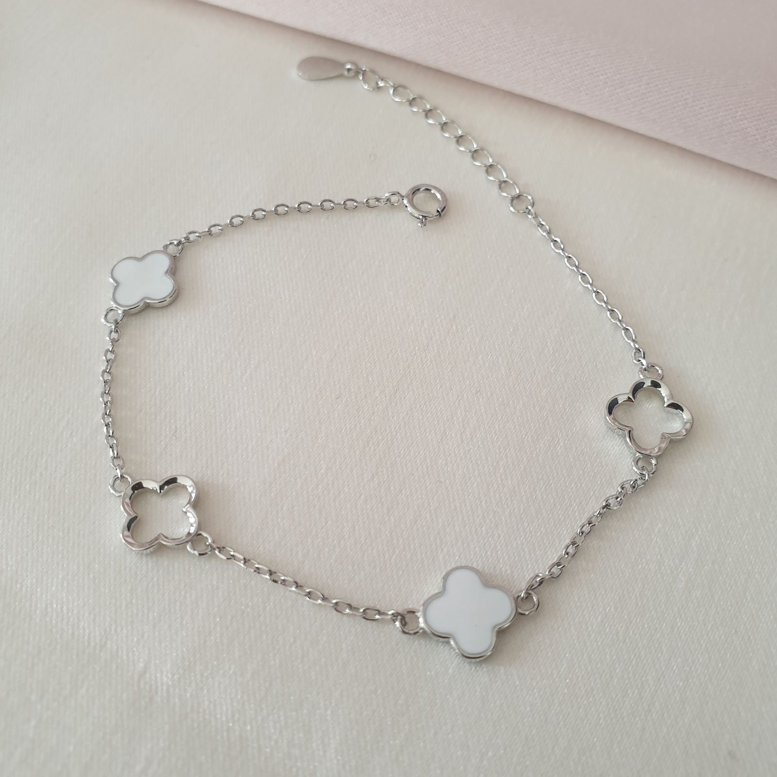 Gourmette Argent Rhodié Garanti soldeargent - 40% trèfle blanc trèfle vide