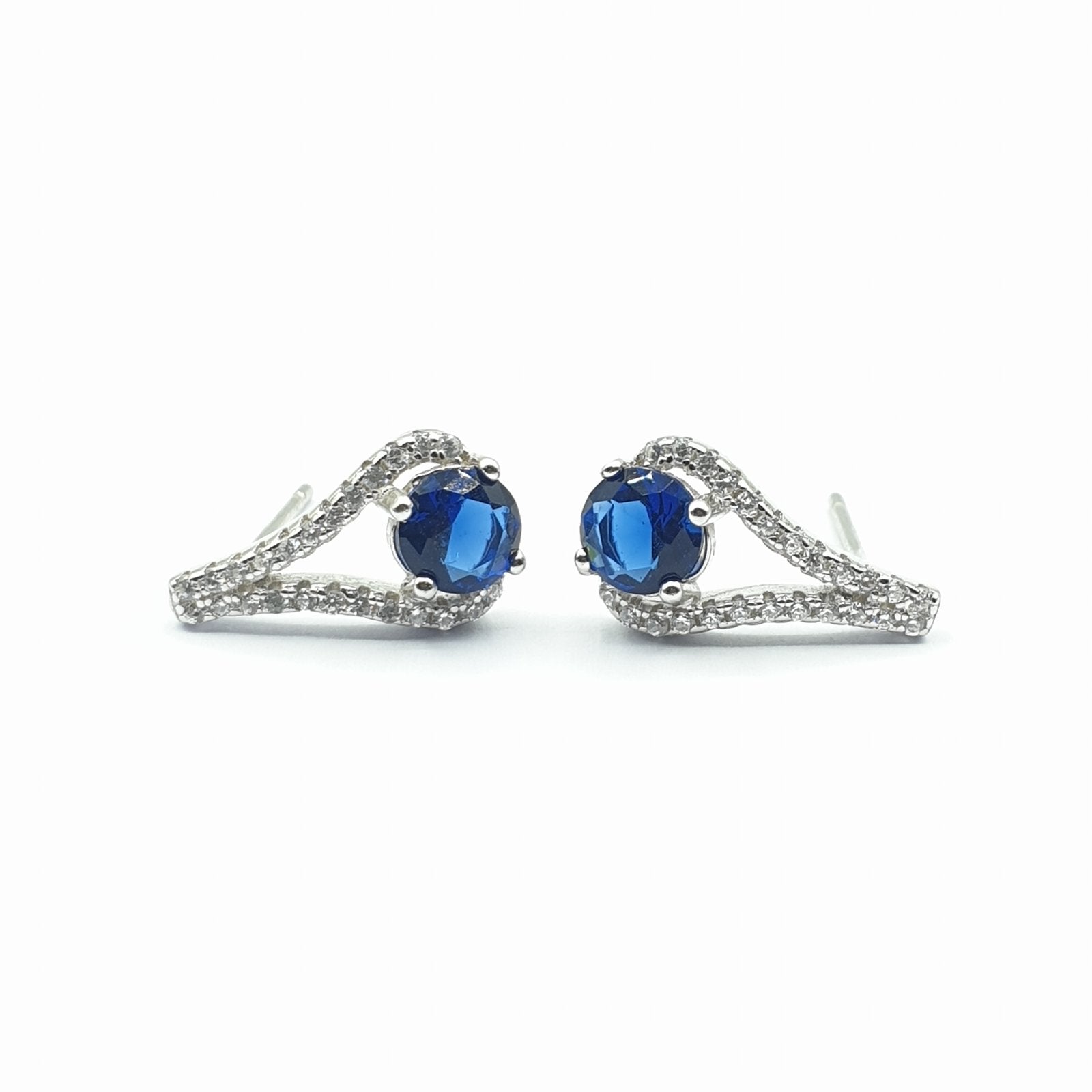 Boucle d'oreille argent Rhodié garanti œil pierre bleu