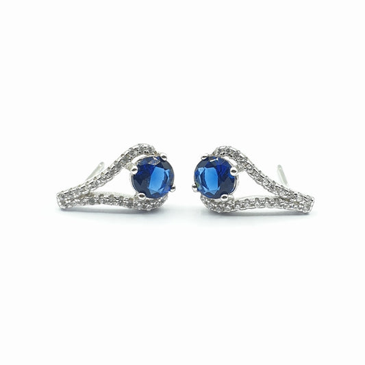 Boucle d'oreille argent Rhodié garanti œil pierre bleu