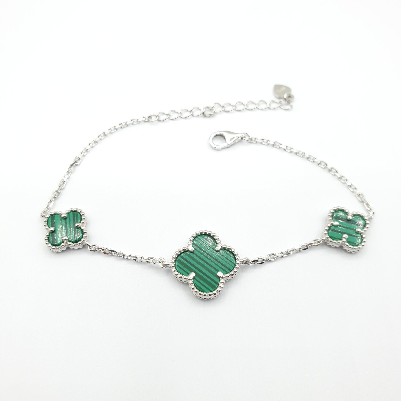 Gourmette Argent Rhodié Garanti œil pierre bleu trèfle vert 3