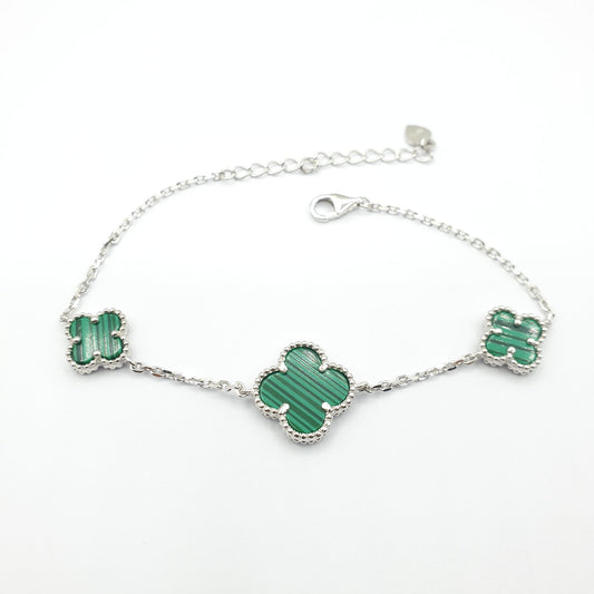 Gourmette Argent Rhodié Garanti œil pierre bleu trèfle vert 3