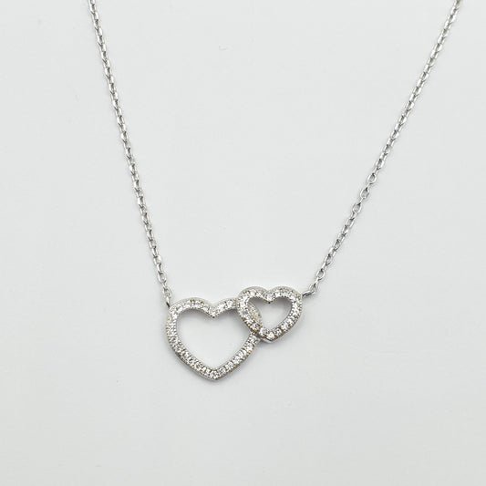 Collier argent Rhodié Garanti the couple of hearts