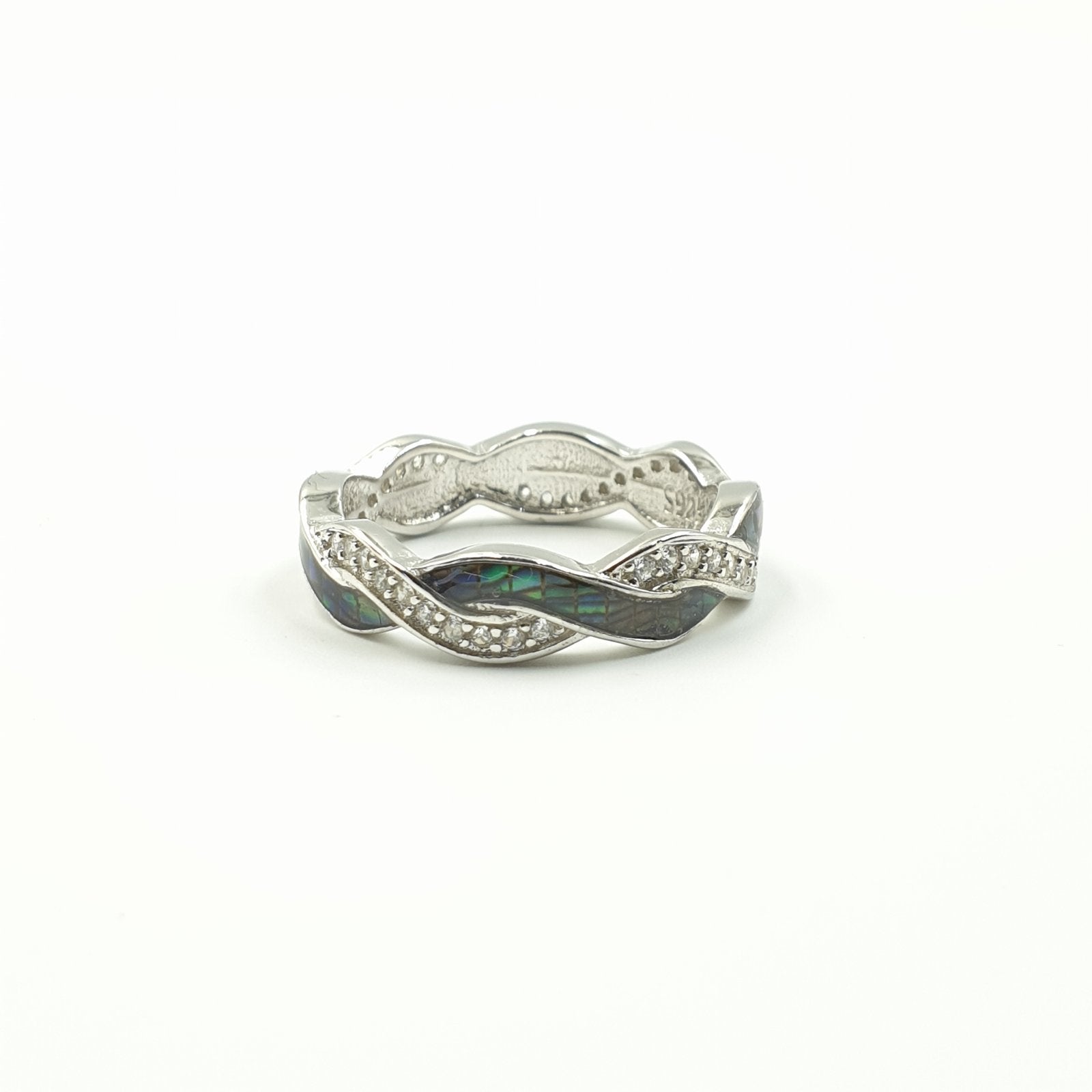 Bague Argent Rhodié garanti nacre vert torsadé