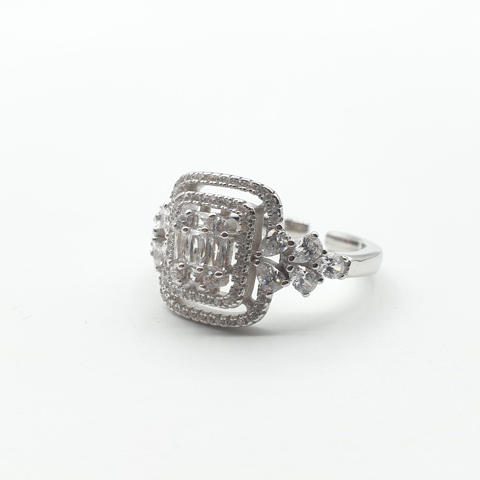 Bague  Argent Rhodié Garanti soldeargent - 40% carrée chargée