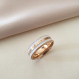 Bague acier garanti inoxydable anneau rose gold nacre blanc