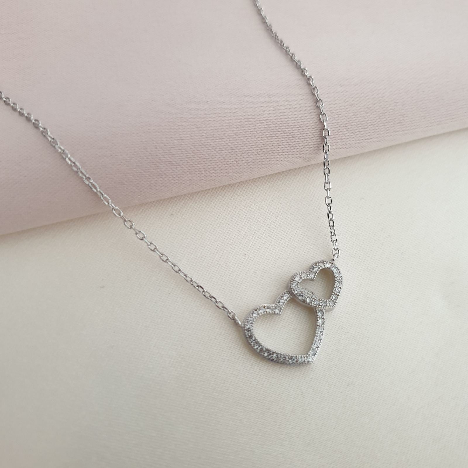 Collier argent Rhodié Garanti the couple of hearts