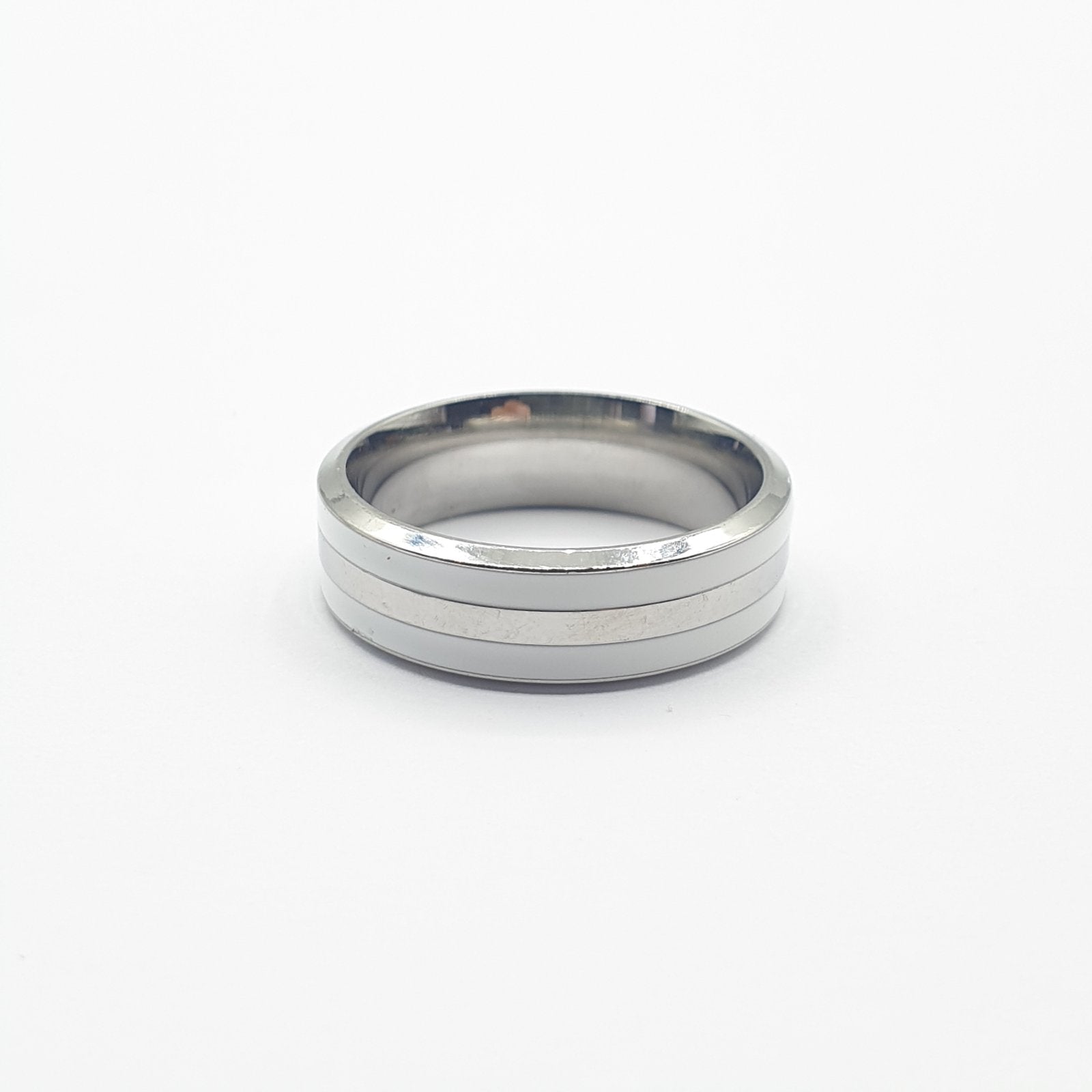 Bague acier garanti inoxydable anneau blanc nacre blanc tendance