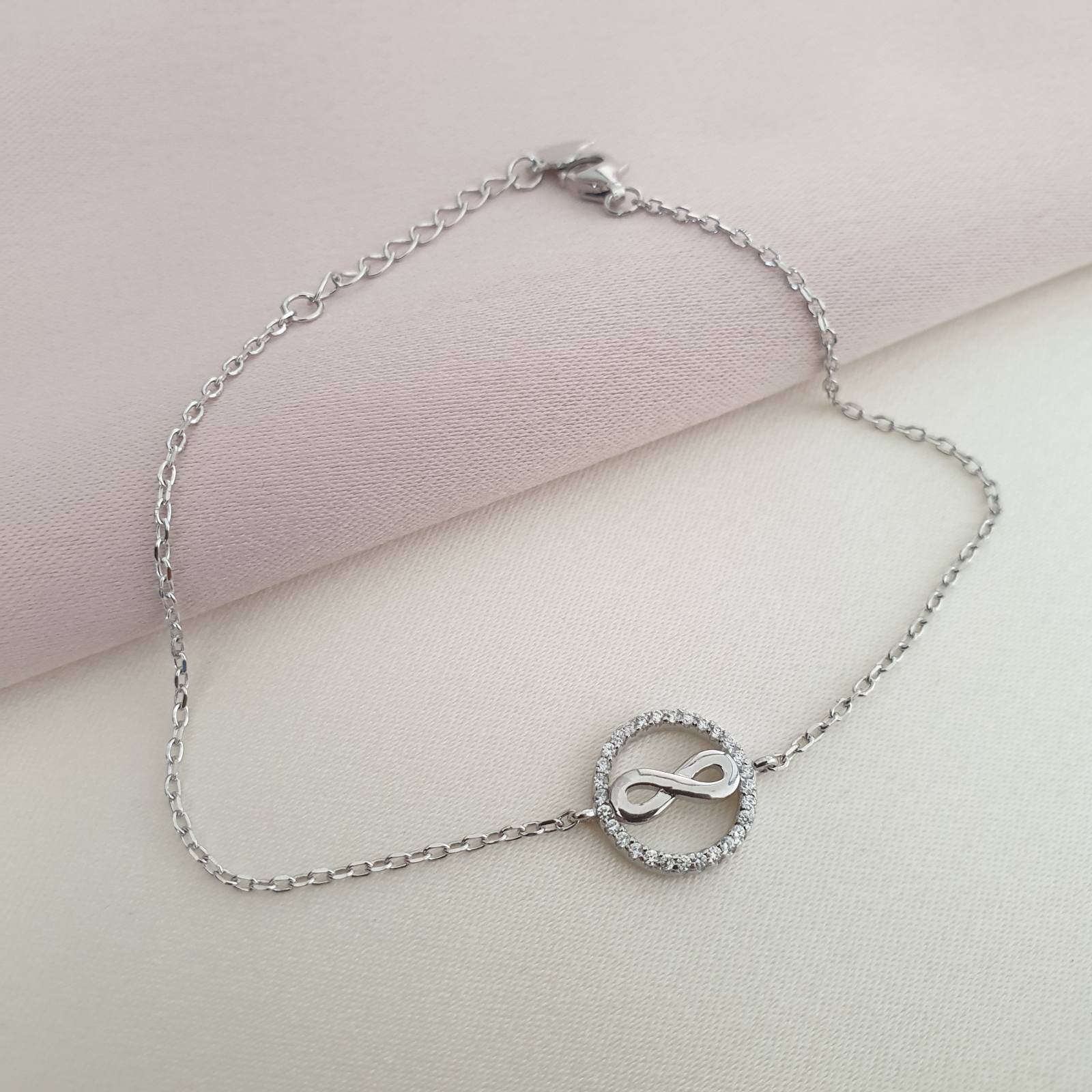 Gourmette Argent Rhodié Garanti infinity rond