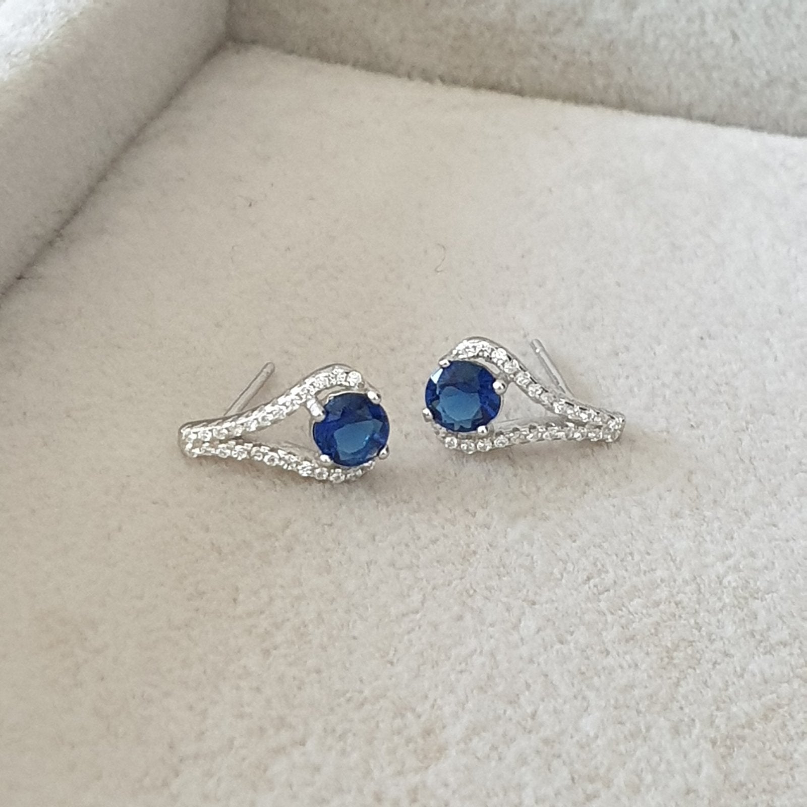 Boucle d'oreille argent Rhodié garanti œil pierre bleu