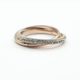 Bague acier garanti inoxydable double anneaux croisés avec pierre rose fold