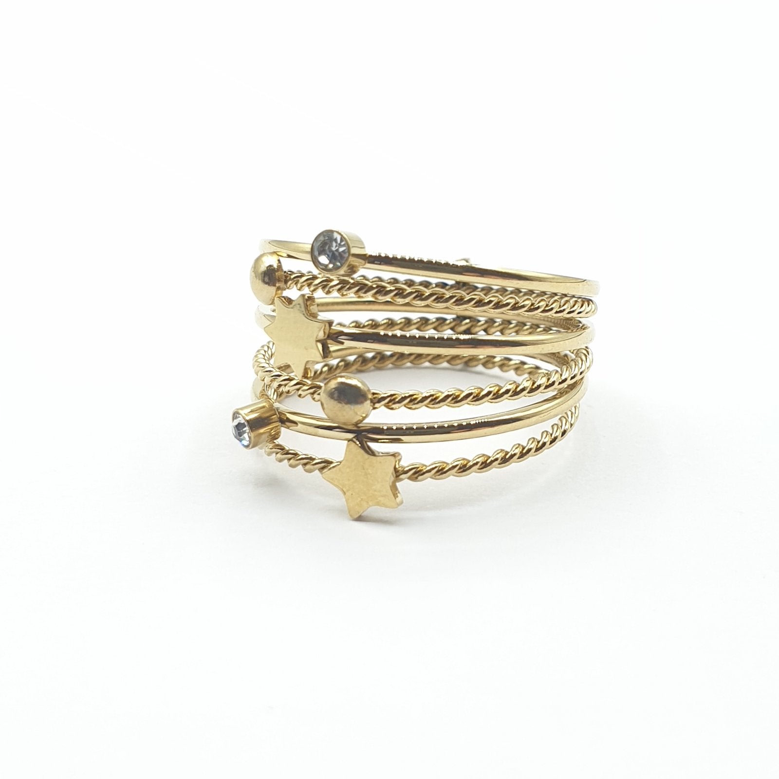 Bague acier garanti inoxydable étoiles double