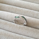 Bague Argent Rhodié garanti nacre vert torsadé