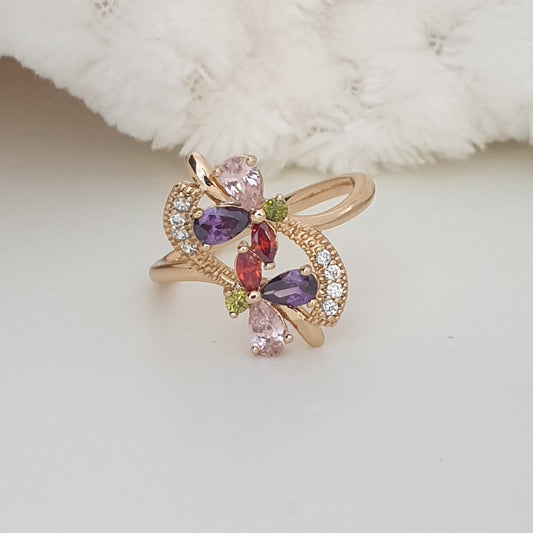 Bague xp tendance Plaqué or Xuping 2 fleurs couleurs