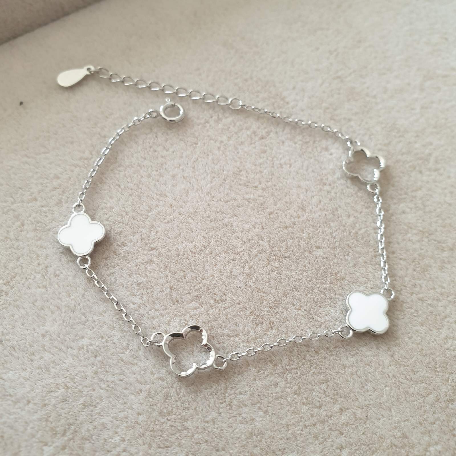 Gourmette Argent Rhodié Garanti soldeargent - 40% trèfle blanc trèfle vide