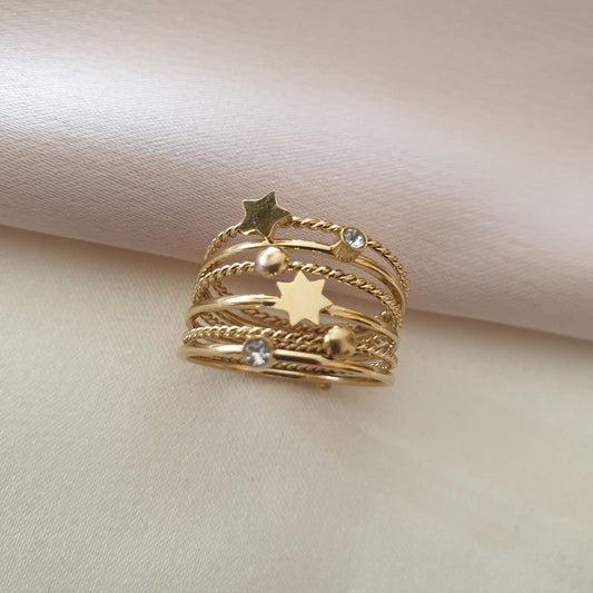 Bague acier garanti inoxydable étoiles double
