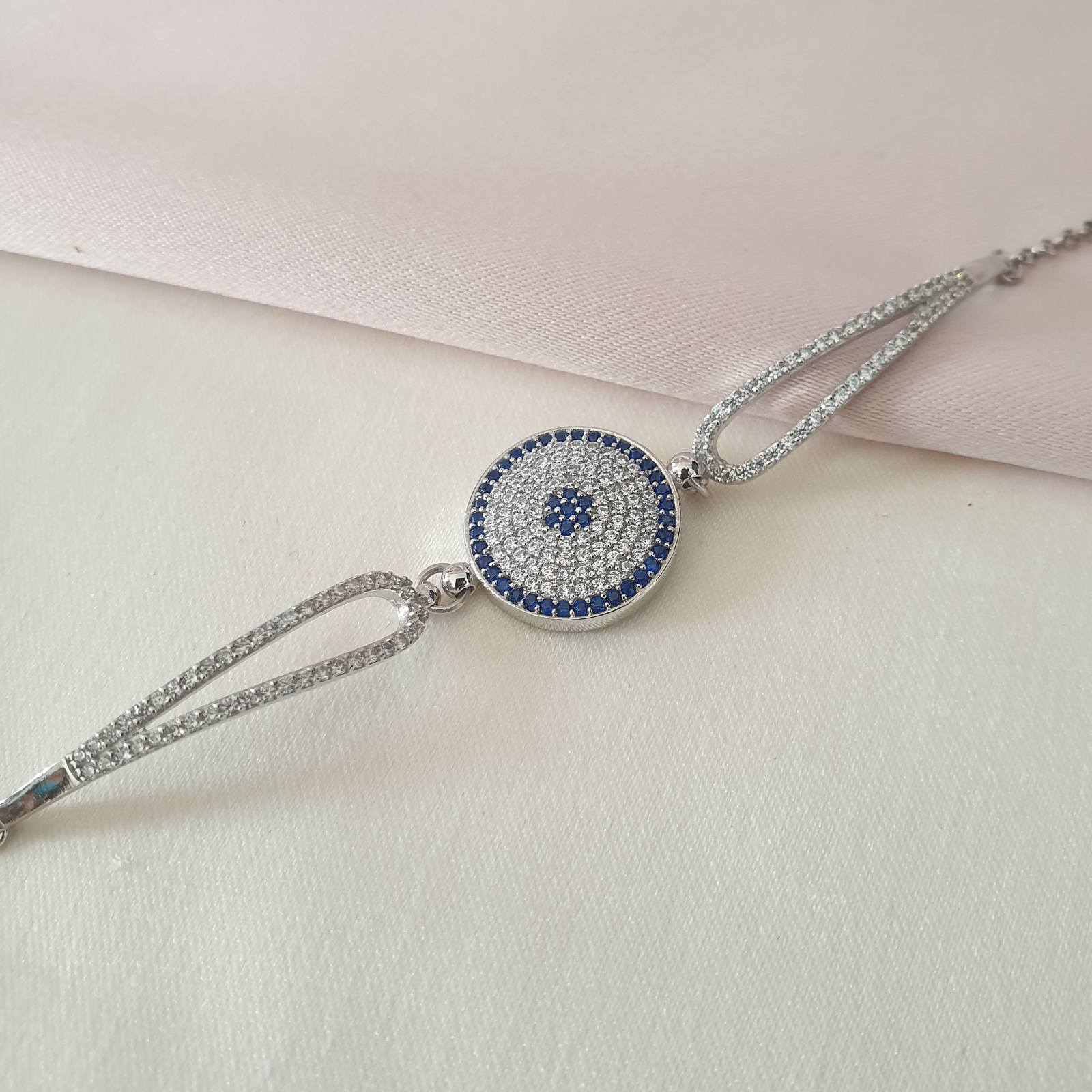 Gourmette Argent Rhodié Garanti soldeargent - 40% œil bleu rond