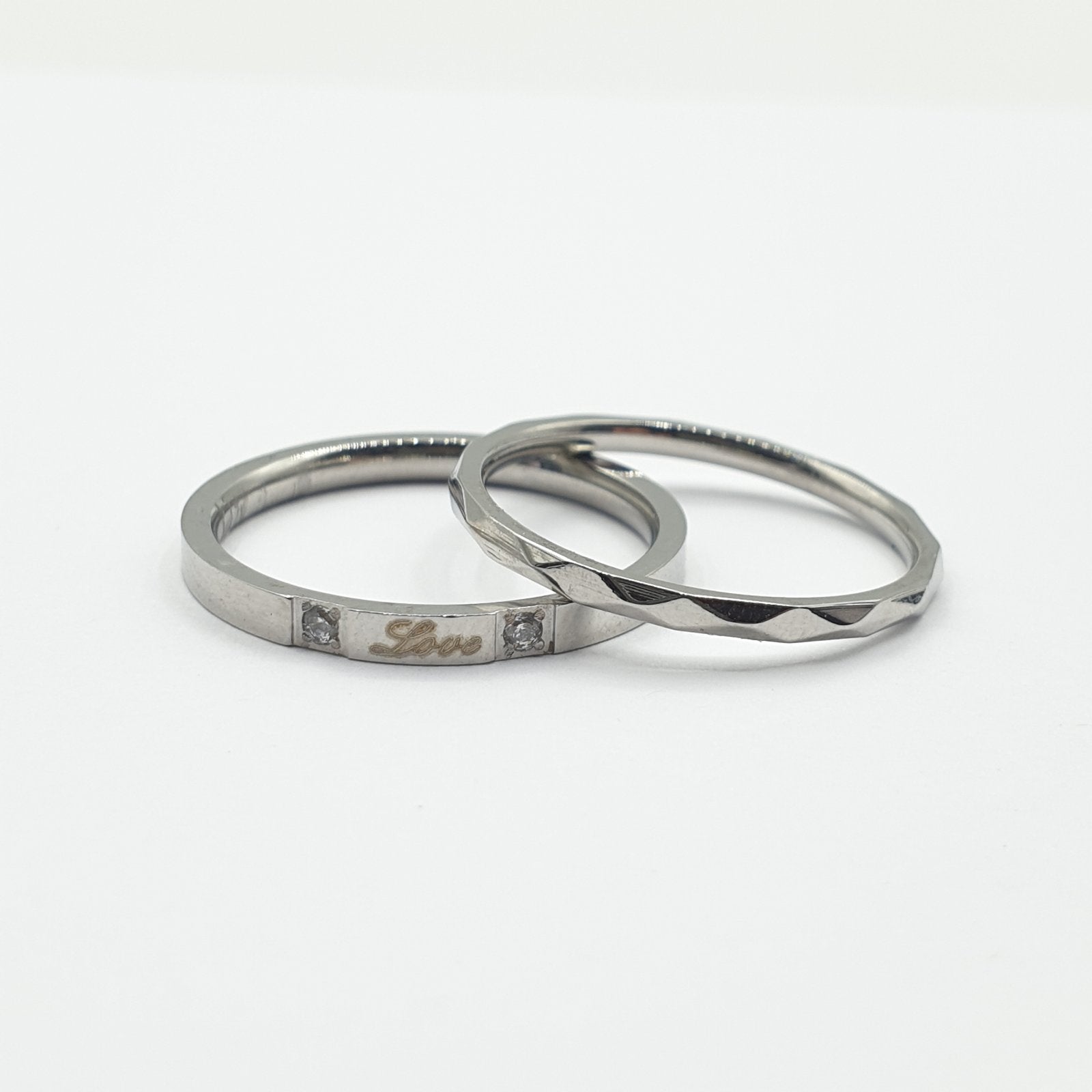 Bague acier garanti inoxydable double anneaux séparés love argenté
