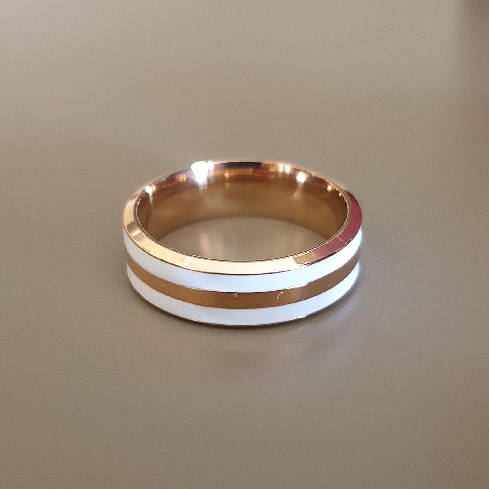 Bague acier garanti inoxydable anneau rose gold nacre blanc