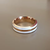 Bague acier garanti inoxydable anneau rose gold nacre blanc