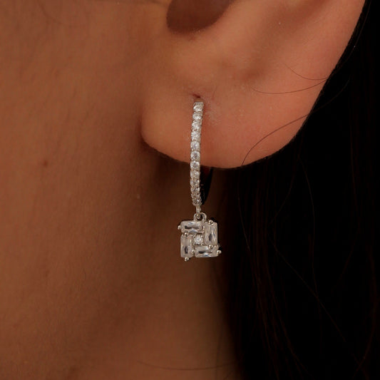 Boucle d'oreille Argent Rhodié Garanti soldeargent - 40% créole pendant carré