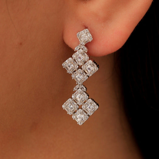 Boucles d'oreilles Argent Rhodié Garanti  les deux carrés soldeargent - 40%