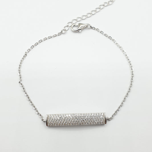 Gourmette argent Rhodié garanti le rectangle en pierres